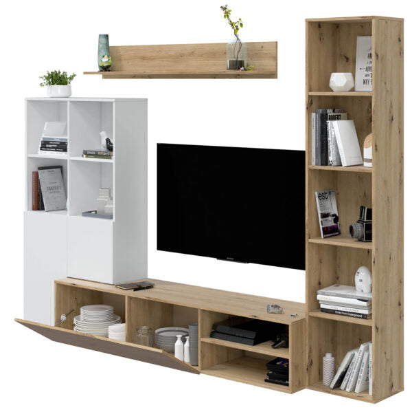 Mobile soggiorno Lyra rovere nodi-bianco artik cm 241x41x180h