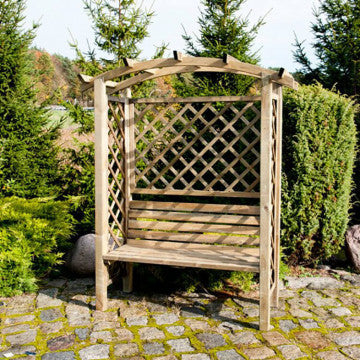Pergola ad arco con panca in legno pino per giardino 160 x 70 x 190