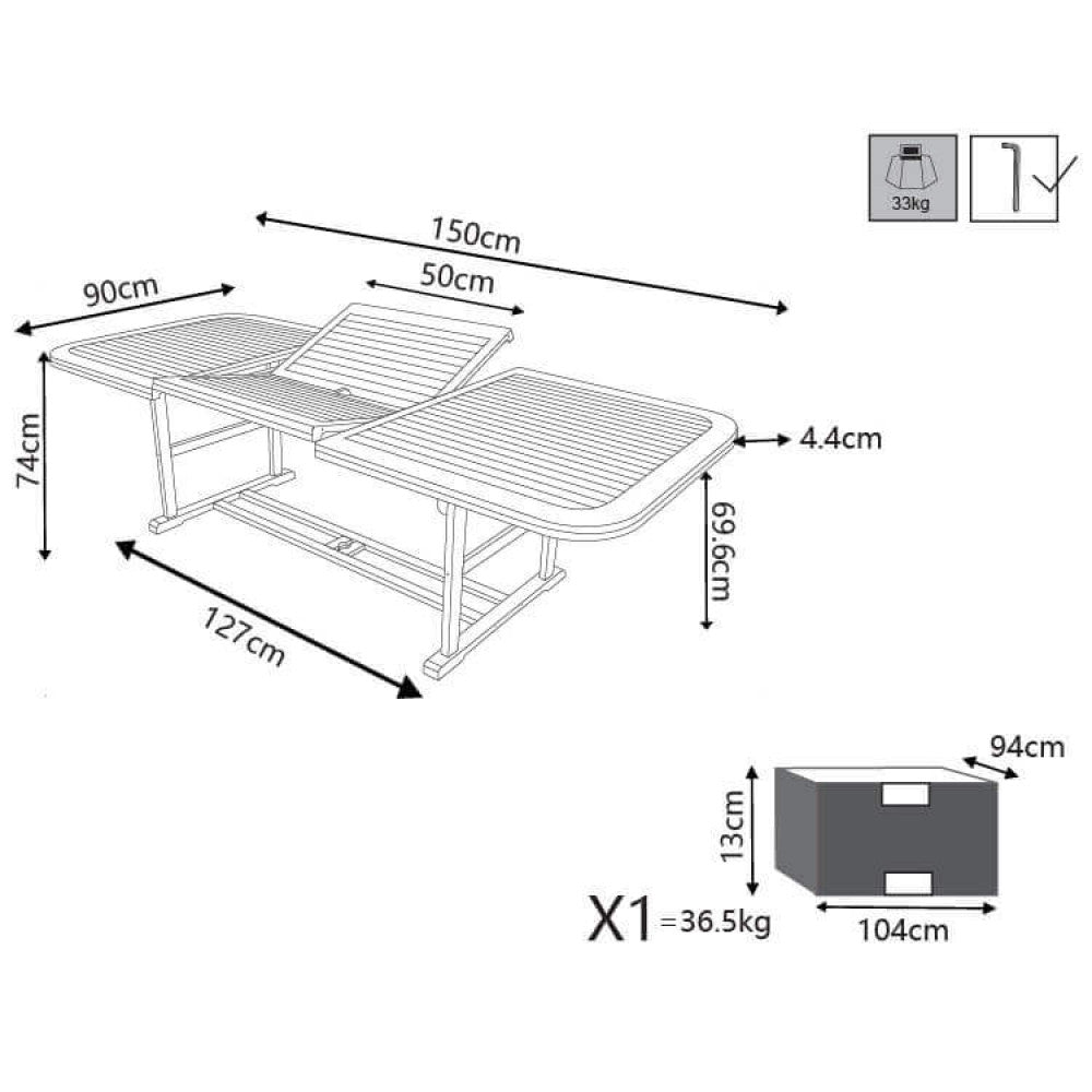 Tavolo Double rettangolare allungabile in legno di acacia cm 150/200x90