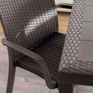 Tavolo Rettangolare Houston con Struttura in Plastica Stile Wicker, 150x90