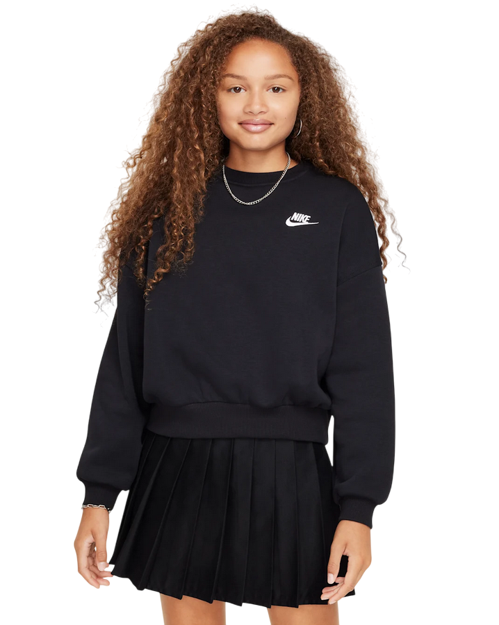 Nike Felpa Boxy Sportswear Club Fleece FZ9244-010 Nera Bambina