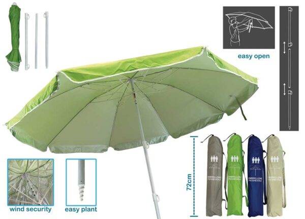 Ombrellone Mare Easy Open Ø200 cm - Compatto, Antivento e Sacca Inclusa