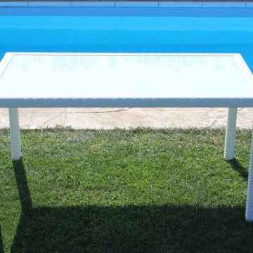 Tavolo da giardino Azore 150 x 90 rettangolare con struttura in metallo e wicker e piano in vetro
