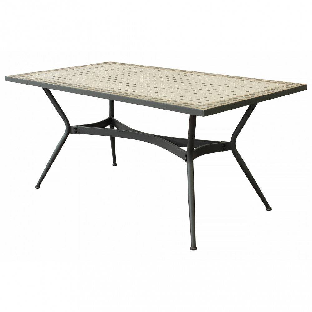Tavolo Prometeo da Giardino - Forma Rettangolare, 160x90, Mosaico Beige, Base Ferro Antracite