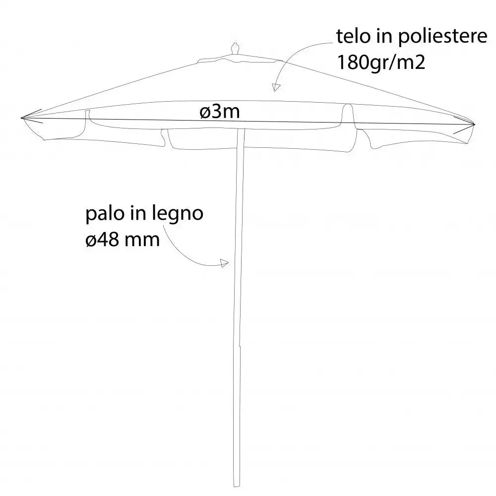 Ombrellone Fantasy Ø 3 - Telo Ecrù con palo in legno Ø48 mm