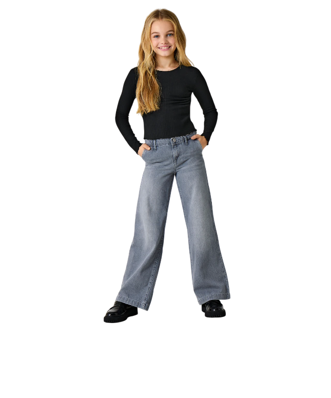 Only KOGCOMET 15313895 Grigio Medium Grey Denim - Jeans Wide Leg Ragazza Gamba Larga