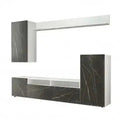 Parete Soggiorno Bridge Bianco Lucido e Antracite Effetto Marmo  cm 207 x 34 x 170 h