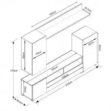 Parete Soggiorno Bridge Olmo e Grigio - Dimensioni: cm 207 x 34 x 170 h