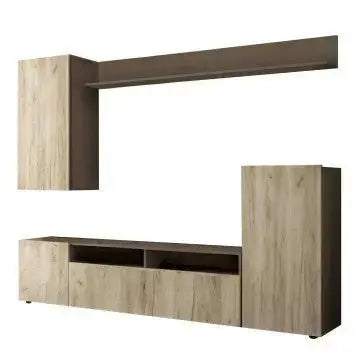 Parete Soggiorno Bridge Taupe e Rovere - Dimensioni: cm 207 x 34 x 170 h