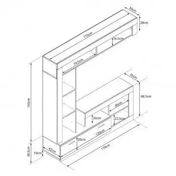 Parete Soggiorno Leonard Antracite e Pino Chiaro cm 170 x 42 x 170 h