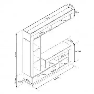Parete Soggiorno Leonard Olmo e Grigio - Dimensioni: cm 170 x 42 x 170 h