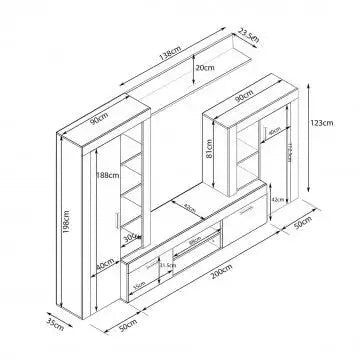 Parete Soggiorno Nobel Antracite e Quercia Chiaro cm 263 x 40 x 200 h