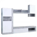 Parete Soggiorno Roomy Bianco e Grigio Effetto Cemento cm 255 x 40 x 200 h