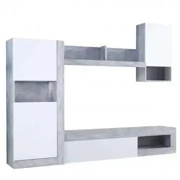 Parete Soggiorno Roomy Bianco e Grigio Effetto Cemento cm 255 x 40 x 200 h