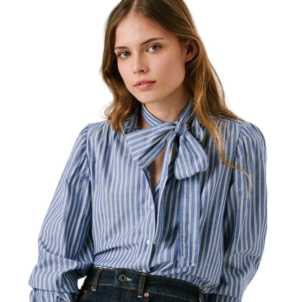 Pepe Jeans Camicia Donna MATY PL3051268 561 Blu - Camicia Casual in Cotone Leggera