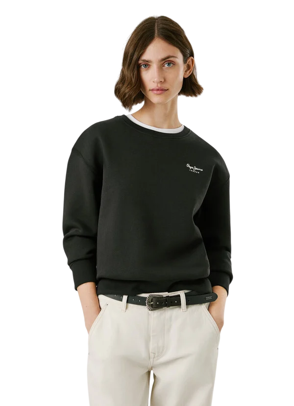 Pepe Jeans Felpa Donna BABI PL5800017 999 Nero - Felpa Girocollo Casual con Logo