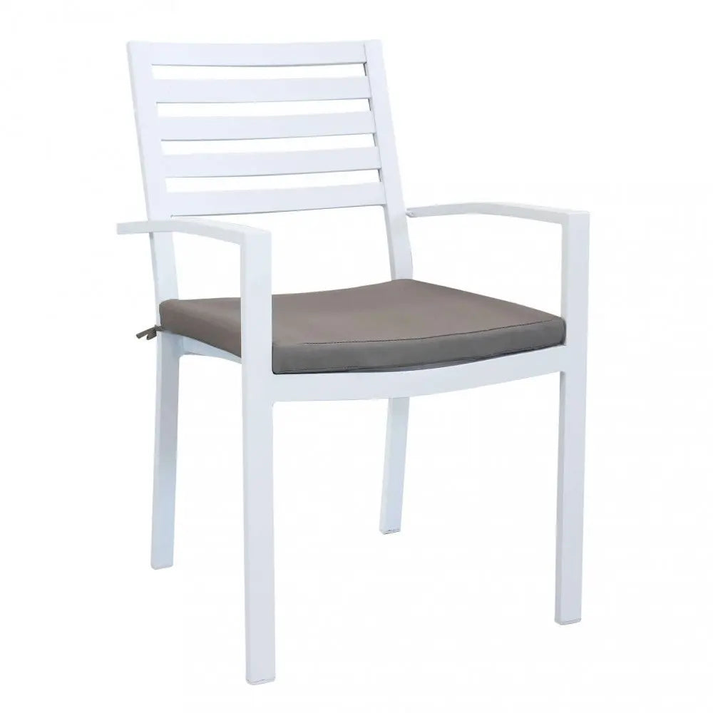 Poltrona da giardino in alluminio bianco con cuscino taupe (Dimensioni: 46x62x84 cm)