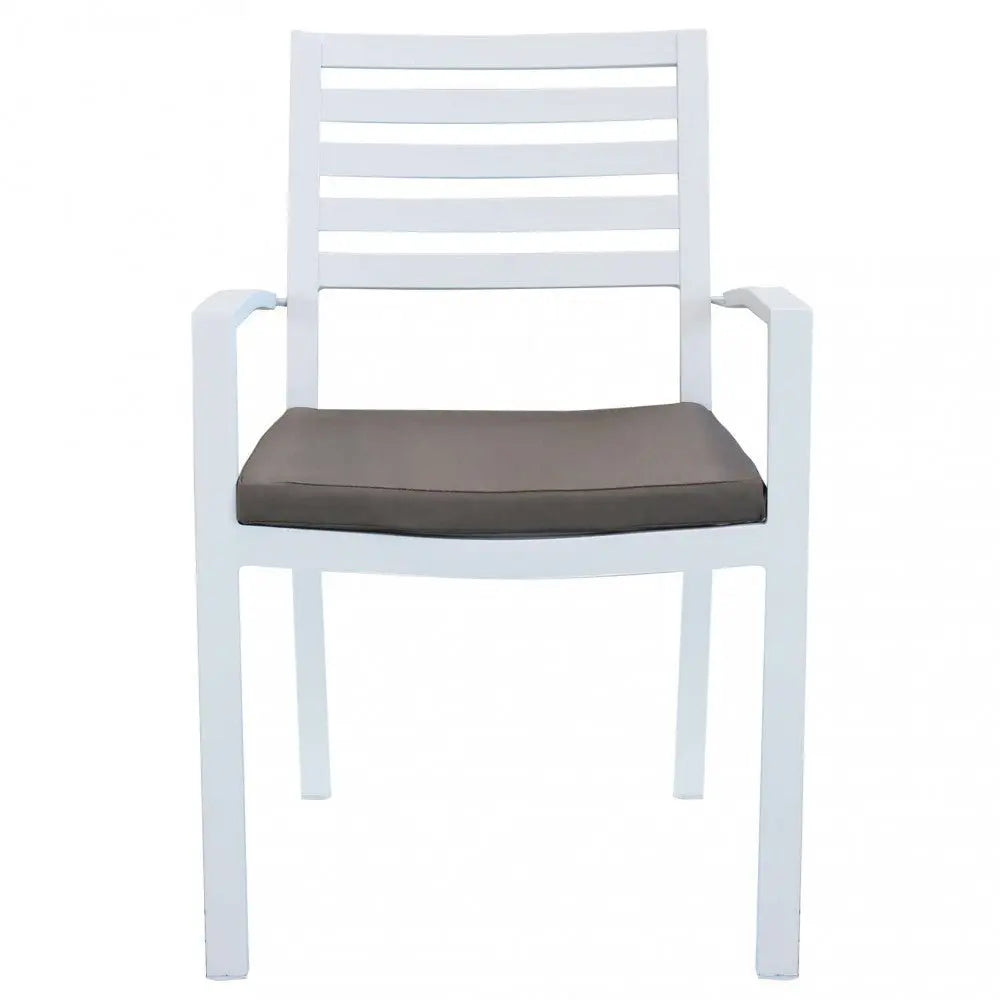Poltrona da giardino in alluminio bianco con cuscino taupe (Dimensioni: 46x62x84 cm)