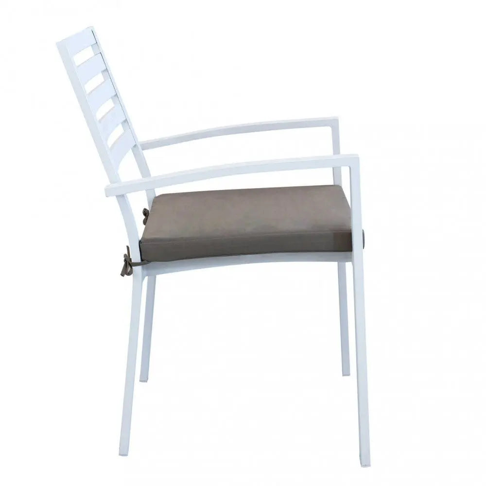 Poltrona da giardino in alluminio bianco con cuscino taupe (Dimensioni: 46x62x84 cm)