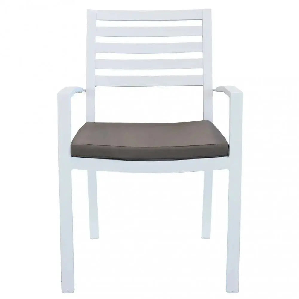 Poltrona da giardino in alluminio bianco con cuscino taupe (Dimensioni: 46x62x84 cm)