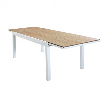 Tavolo Allungabile Cayman 160/240 X 95 in Alluminio Bianco/Taupe con Piano Polywood Teak