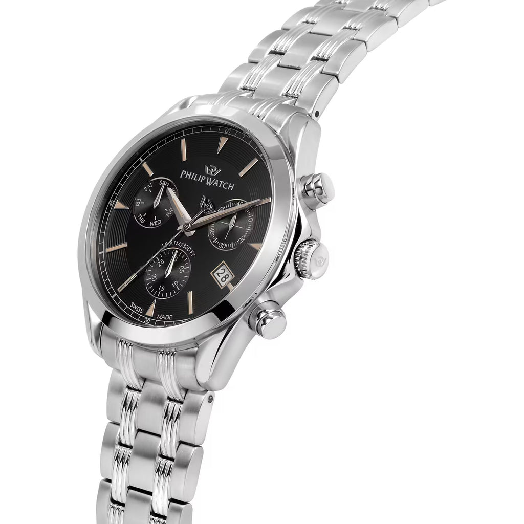 Philip Watch R8273665004 – Cronografo al quarzo Swiss Made, quadrante nero, cassa 41mm