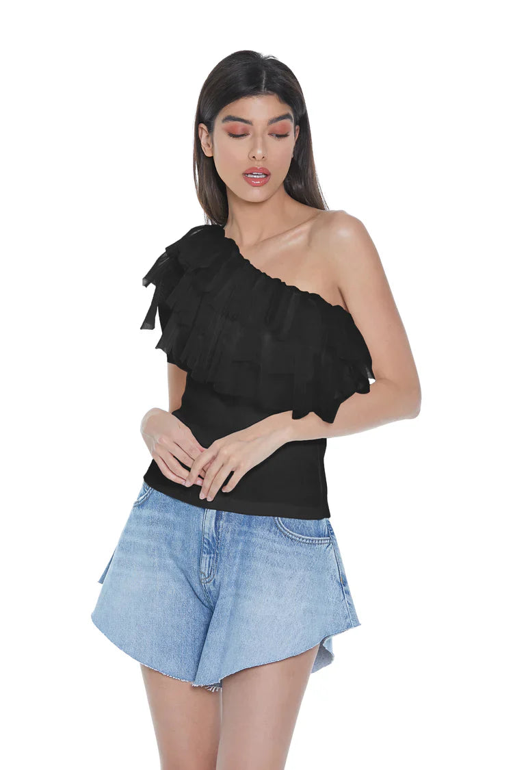 Relish t-shirt monospalla con tulle Riku RDP2301146005 black