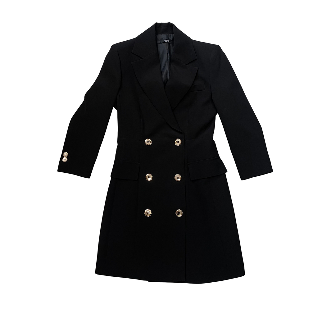 Relish – Abito Donna CRUZ Corto M.7/8 Effetto Giacca Doppiopetto con Revers e Tasche RDA2509006001 Nero | Eleganza Sartoriale, Struttura Femminile e Versatilità Made In Italy