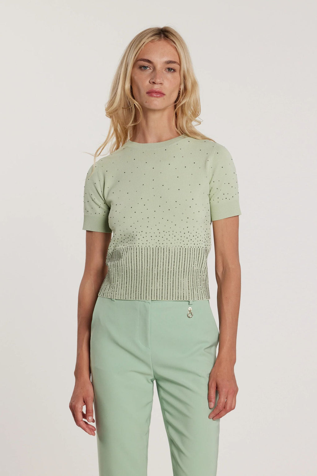 Relish Maglia BLUNT maniche corte girocollo con applicazioni strass RDP2602067017 verde acqua