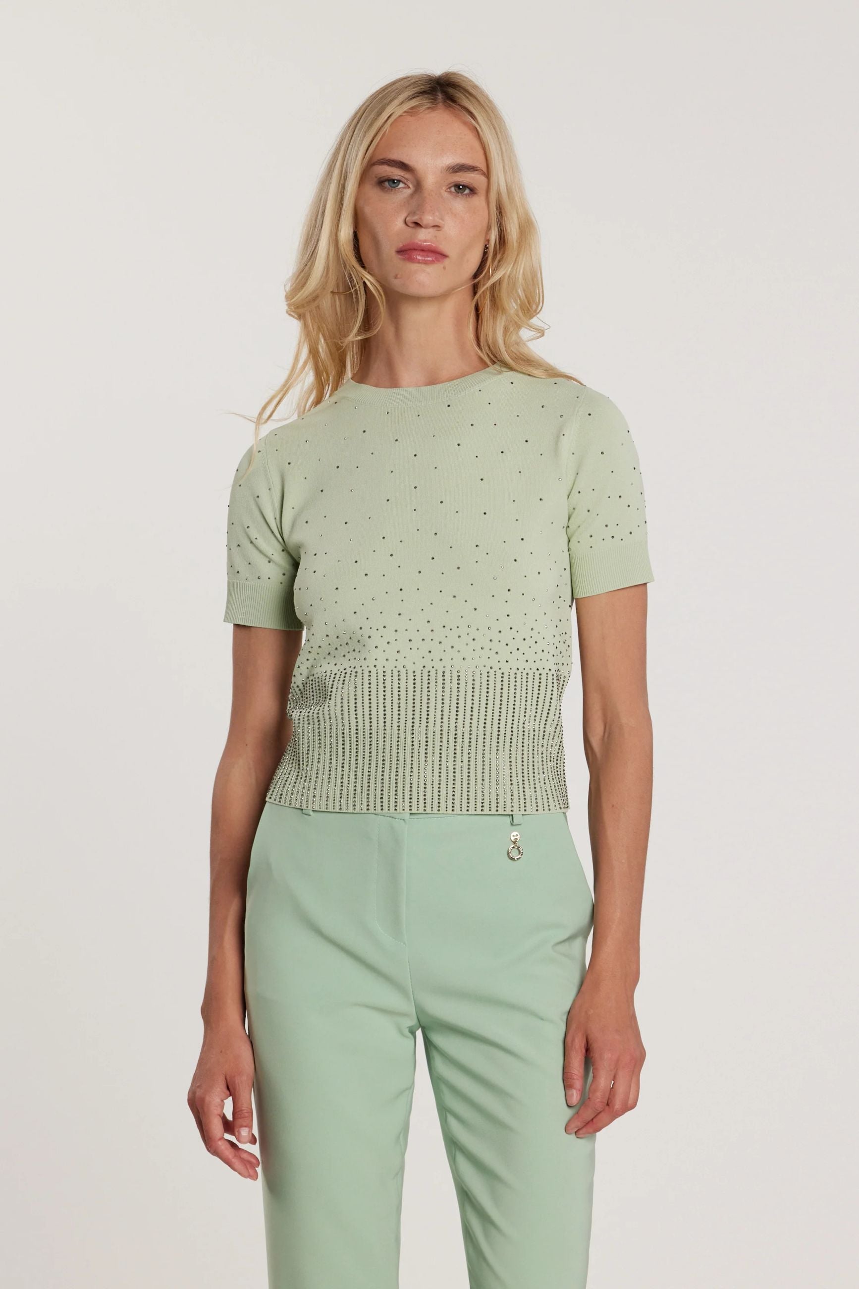 Relish Maglia BLUNT maniche corte girocollo con applicazioni strass RDP2602067017 verde acqua