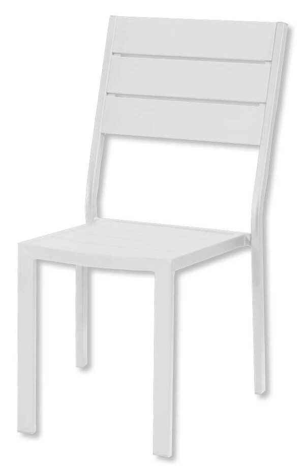 Sedia Tenerife 62x45x88h cm – Metallo Verniciato e Doghe in HDPE Effetto Legno Bianco