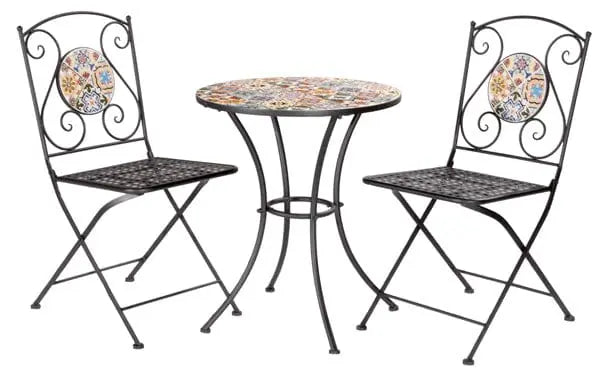Set da giardino con tavolo in mosaico e 2 sedie floreali