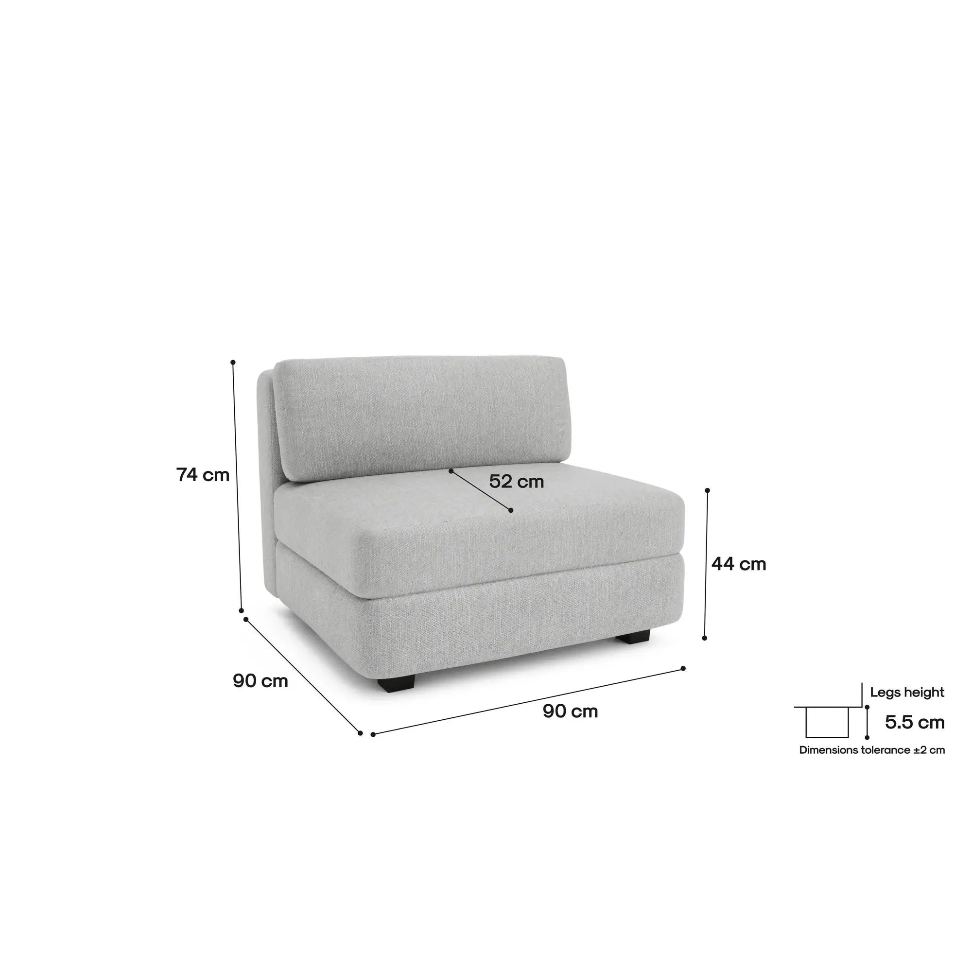 Divano Modulare GRACIA - Modulo Singolo Grande - Grigio