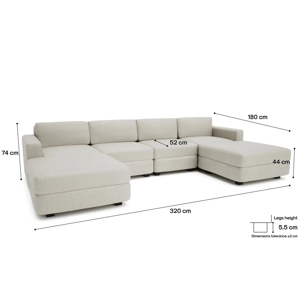 Divano Modulare GRACIA Forma U 180x320x180 Beige Crema
