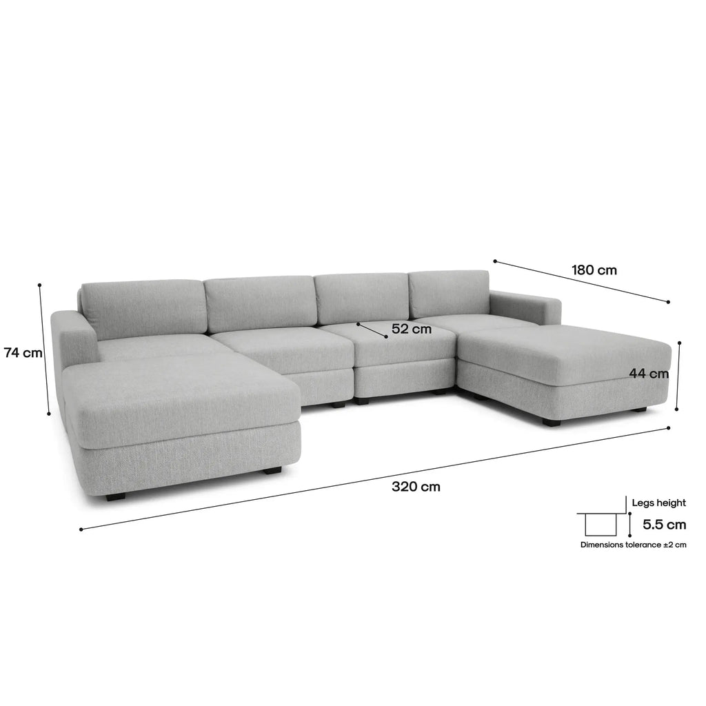 Divano Modulare GRACIA - Forma U 180x320x180 cm - Grigio