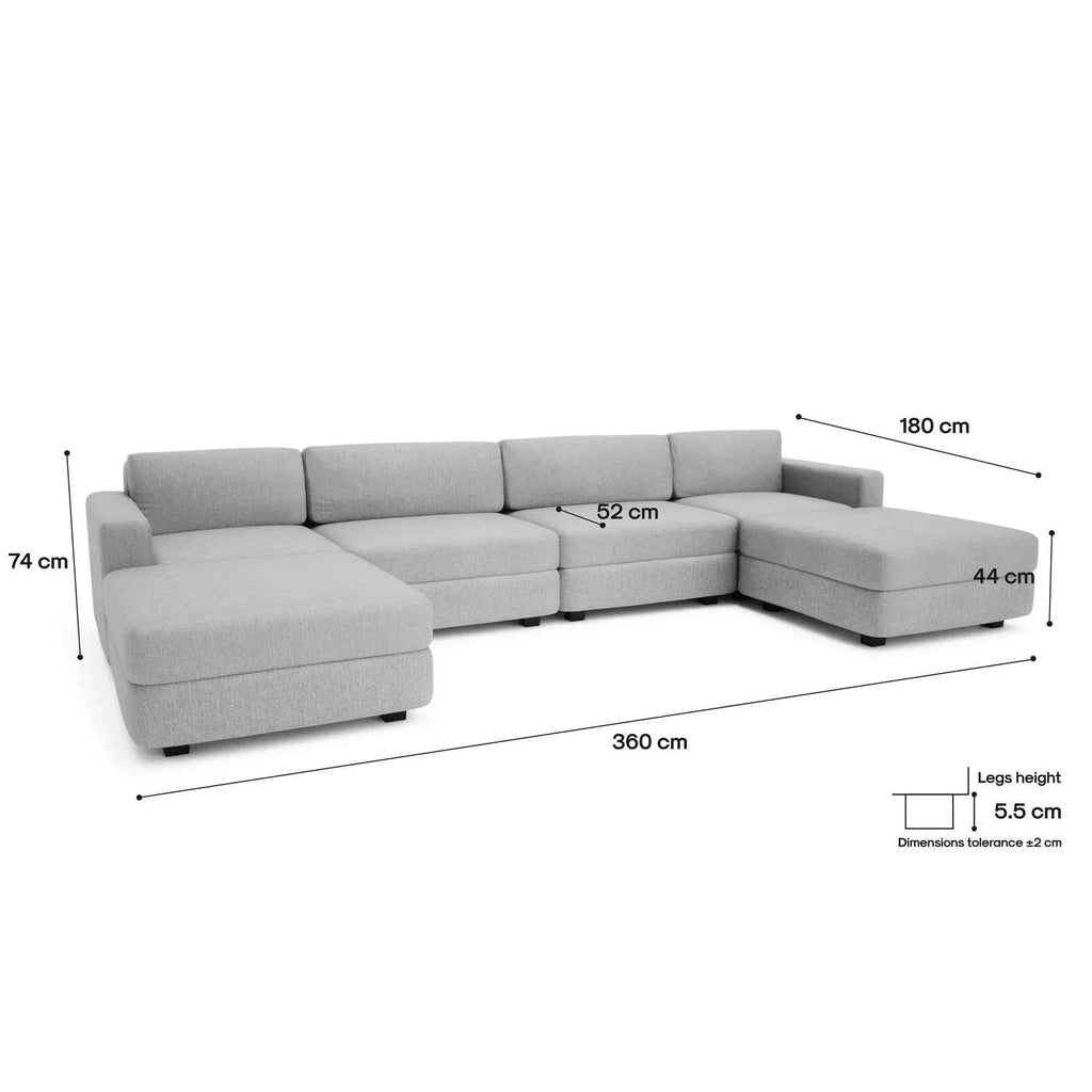 Divano Modulare GRACIA U-shape 180x360x180 cm - Grigio