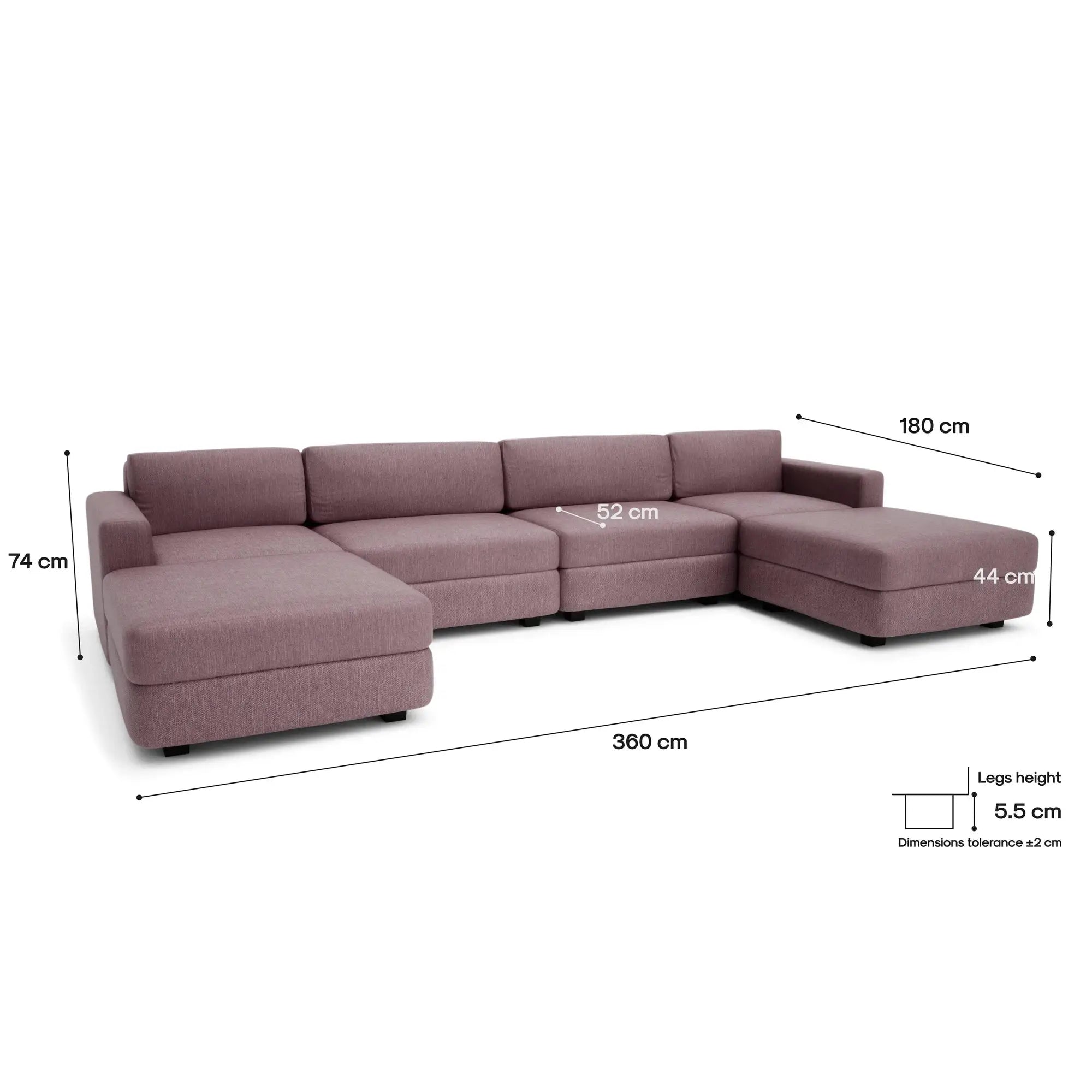 Divano Modulare GRACIA U-shape 180x360x180 cm - Rosa Antico