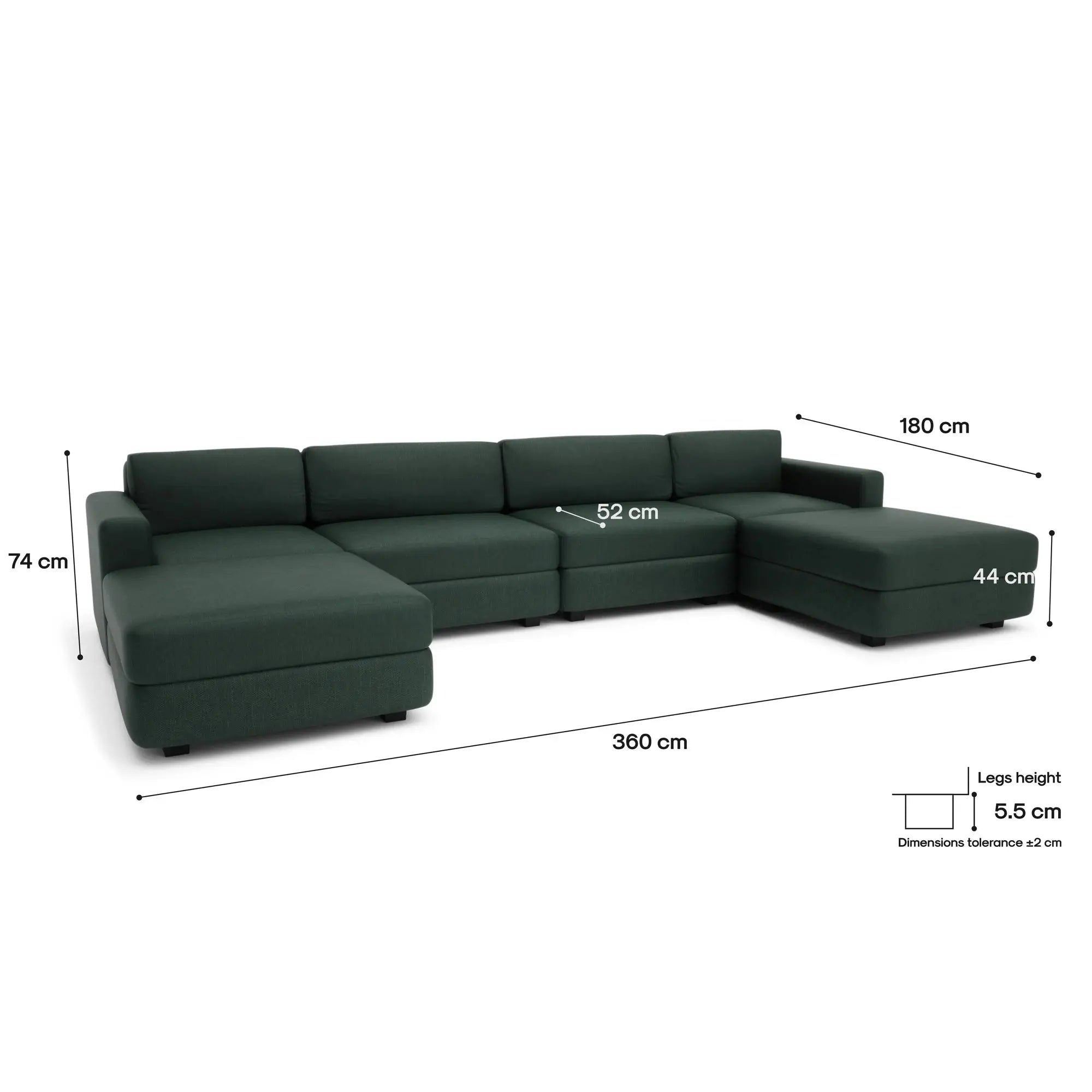 Divano Modulare GRACIA U-shape 180x360x180 cm - Verde