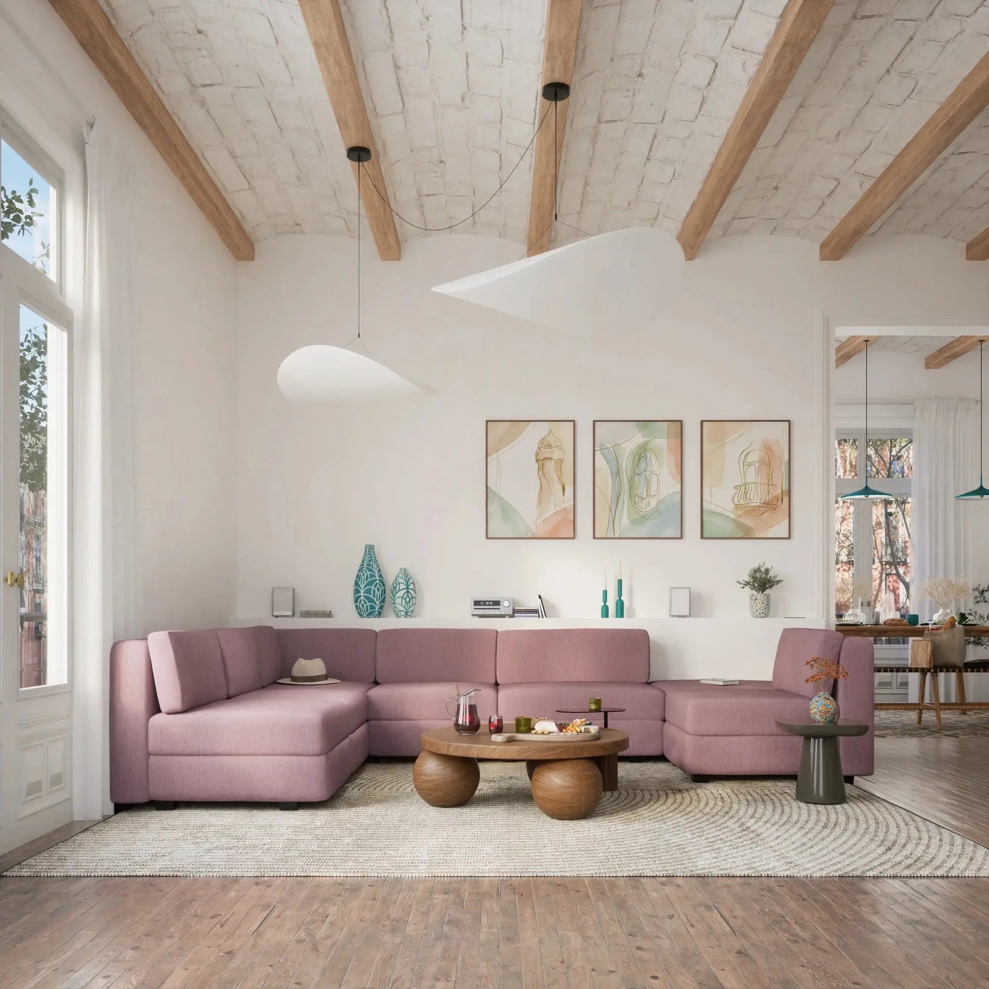 Divano Modulare GRACIA U-Shape 160x340x230 cm Rosa Polveroso