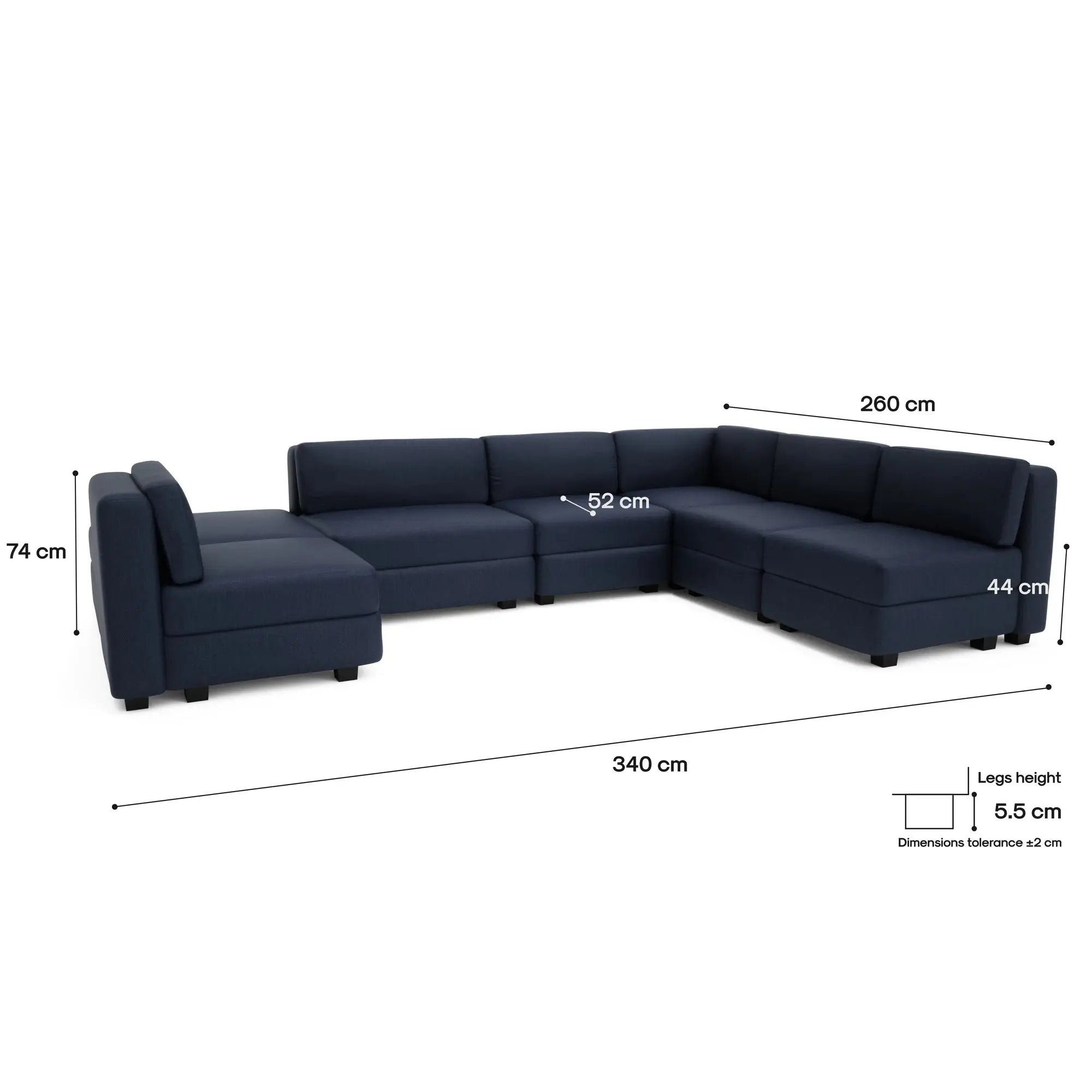 Divano Modulare GRACIA U-Shape 160x340x230 cm Blu Scuro