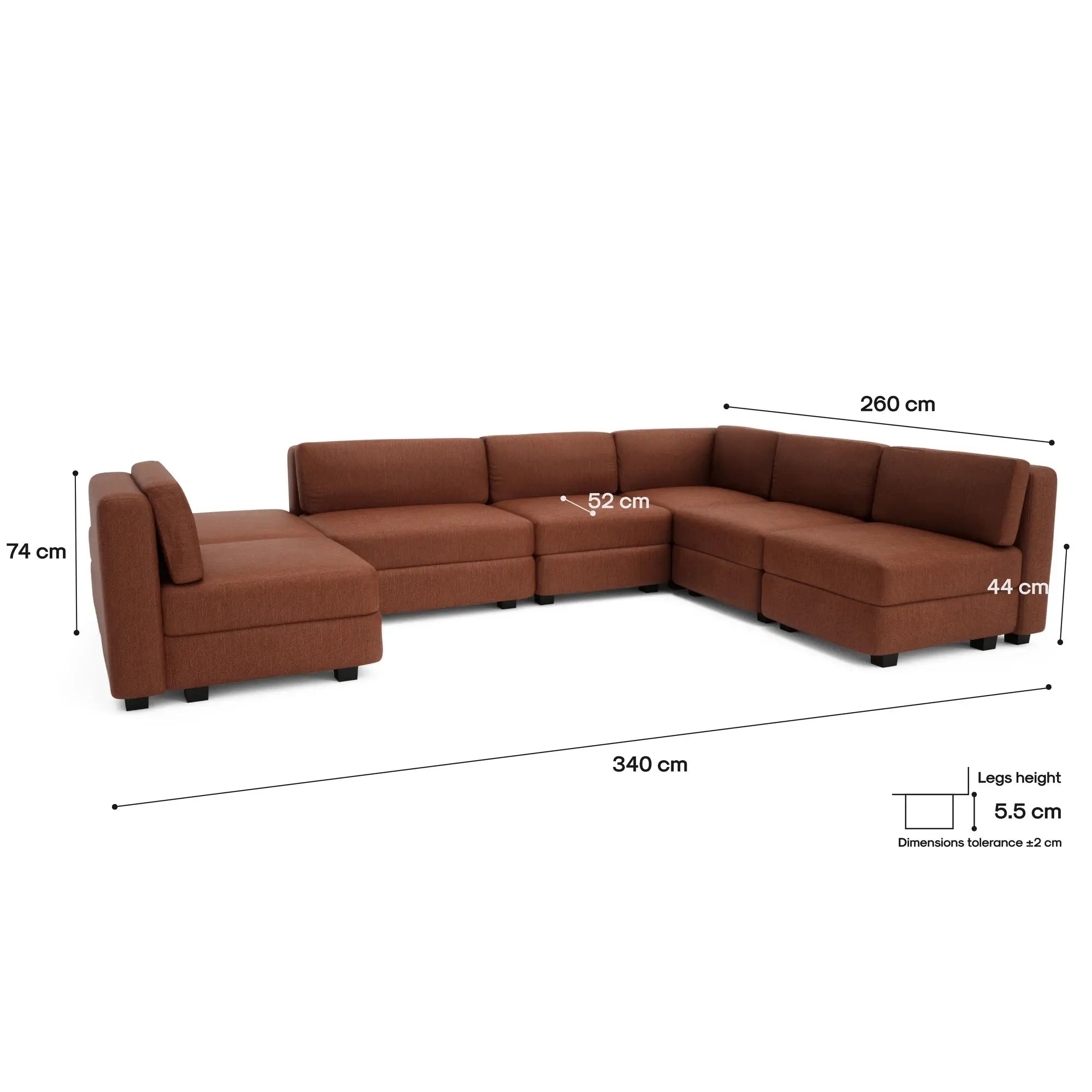 Divano Modulare GRACIA U-Shape 160x340x230 cm Terracotta