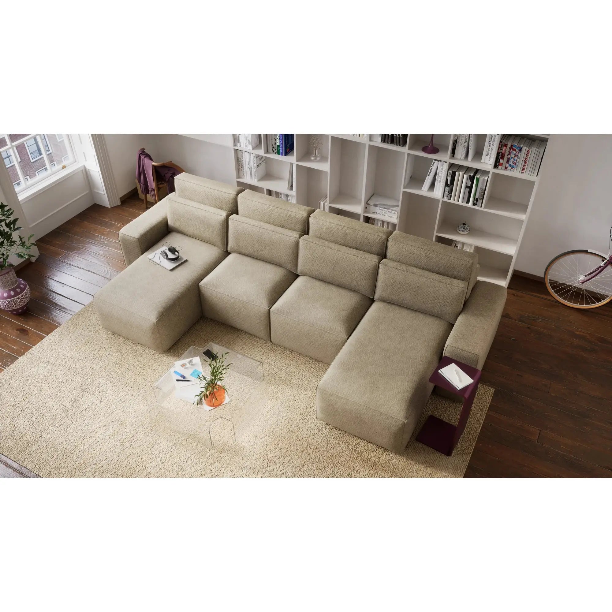 Divano Letto Angolare JORDAAN - Forma U - Crema