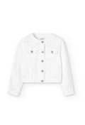 Boboli giacca di jeans per bambina e ragazza impreziosito da strass 726241-1100 bianco