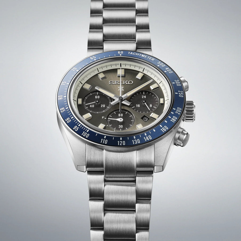 Seiko Prospex Speedtimer Solar Chronograph – Movimento Quarzo Solare, Grigio e Blu, 41,4mm – Cod. SSC939P1