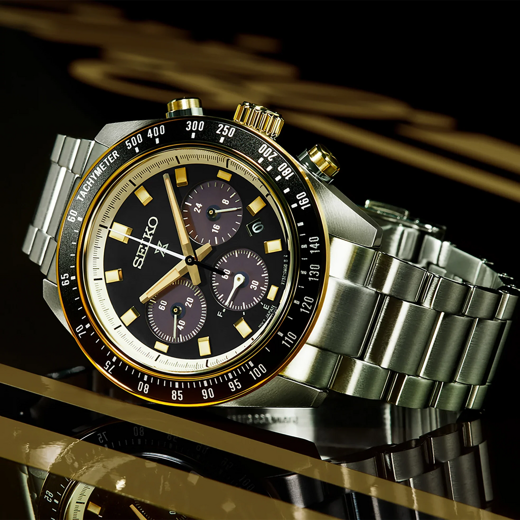 Seiko Prospex Speedtimer Solar Chronograph – Movimento Quarzo Solare, Nero e Oro, 41,4mm – Cod. SSC941P1