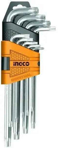 Set 9 chiavi torx con foro extra lunghe ingco