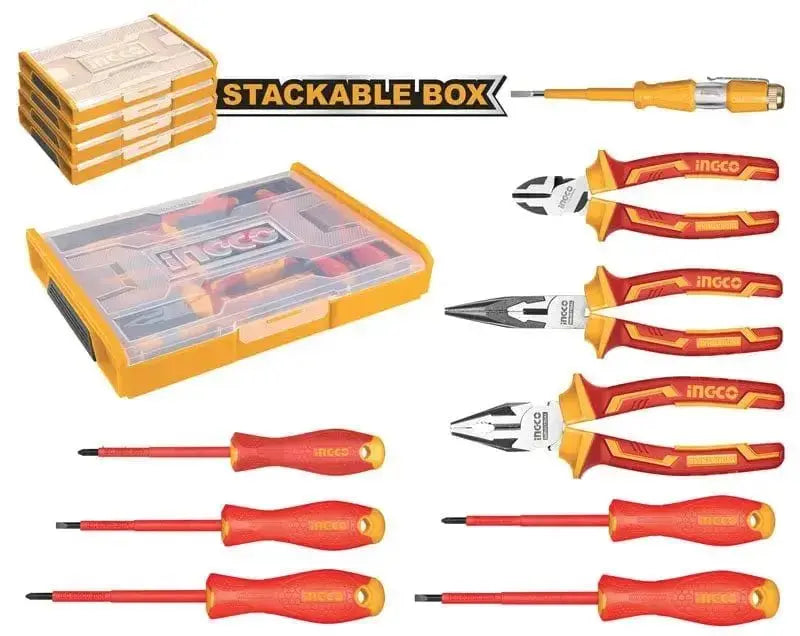 Set 9 utensili isolati con vaschetta ingco