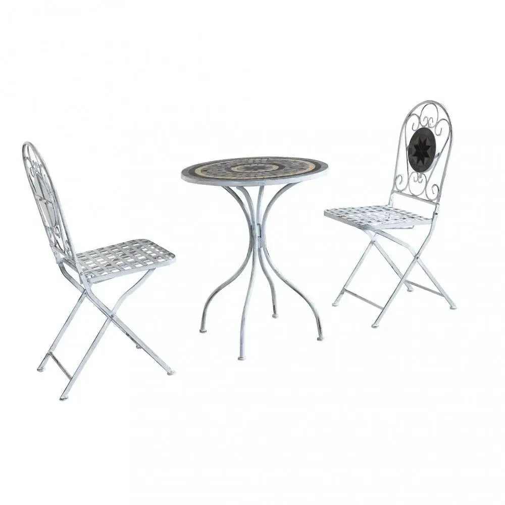 Set Bistro Alison 3 pezzi: Bianco Antico Tavolo cm 60x72, Sedie cm 36x35x91