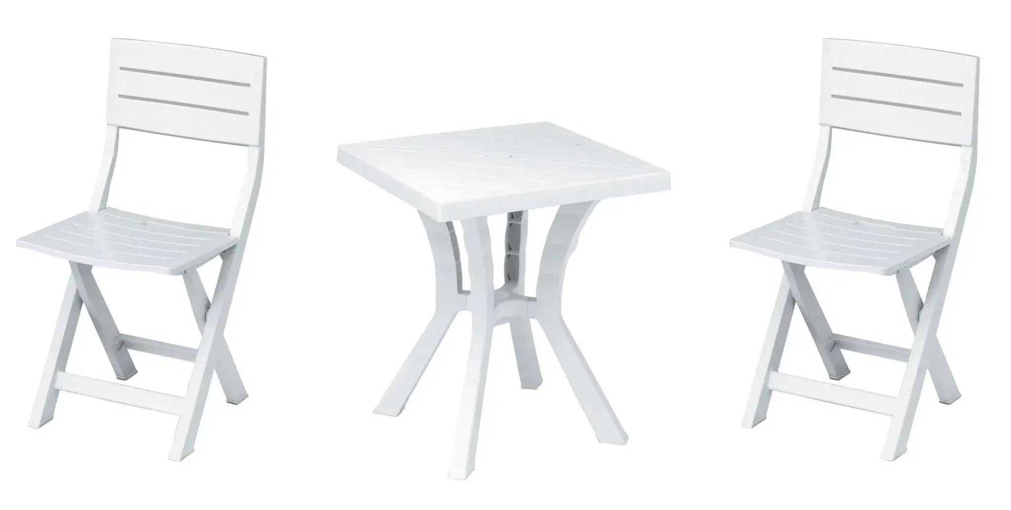 Set da giardino composto di tavolo con 2 sedie bianco