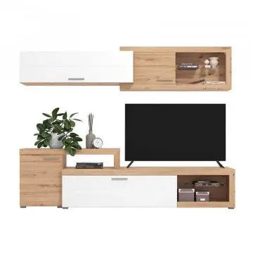 Soggiorno Kanas Rovere Artigiano e Bianco Laccato cm 248,5 x 41,5 x 201 h